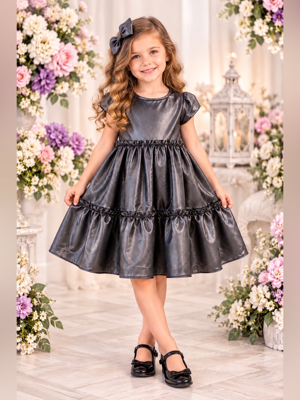 Mia Joy Joyfolie Girls 6 Pewter Metallic Tiered Party Dress NWT